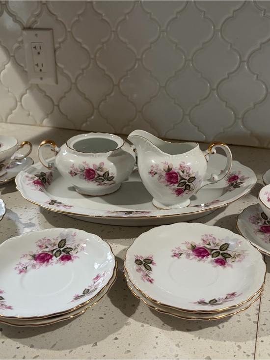 Harmony House Other - Cream Porcelain Creamer & Sugar Bowl Set with Pink Rose Motif